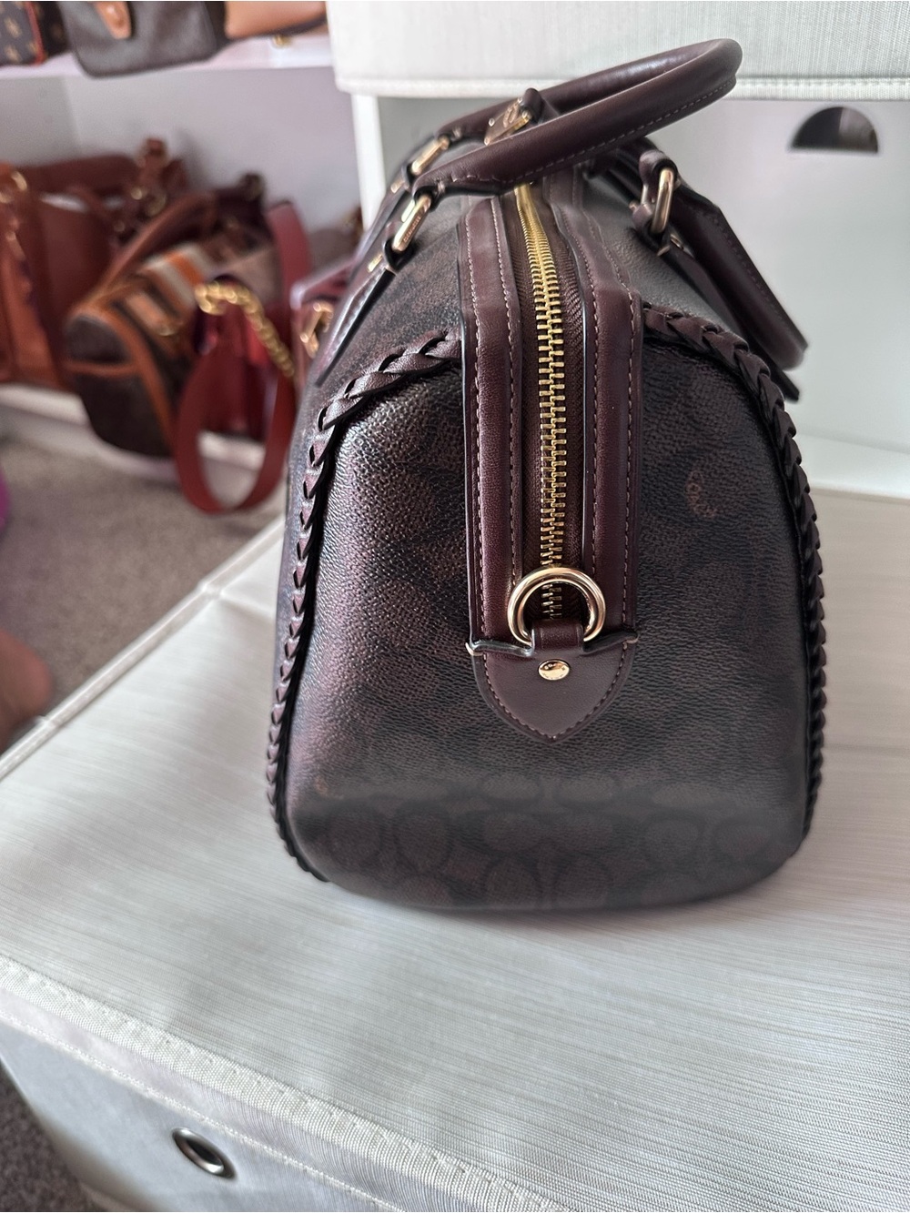Coach Brown Signature Satchel with Braided Trim and Gold Hardware - Picture 8 of 10